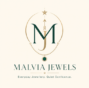 Malvia Jewels logo with emerald green and gold MJ monogram, necklace motif and the tagline Everyday Jewellery. Quiet Confidenc