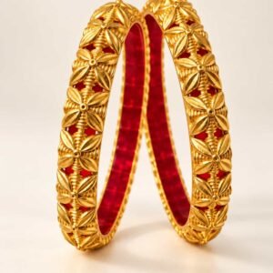 Aarunya Heritage Floral Microgold Kadas set of two with red inner detailing